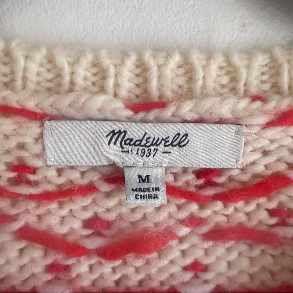 Madewell Drift Stitch Wool Blend Ombre Heart Print Red and Cream Sweater - Picture 8 of 8